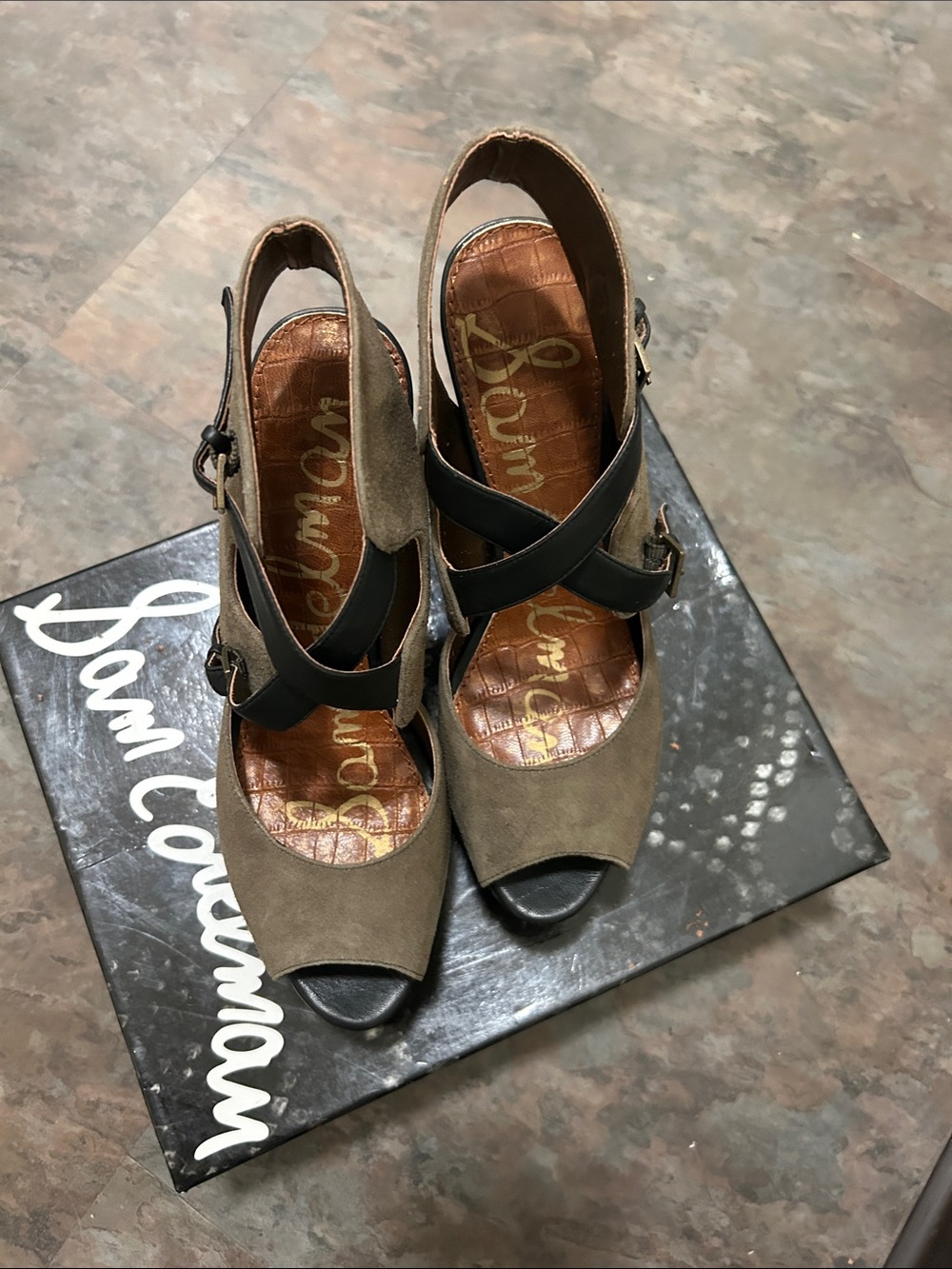 Sam Edelman Tan & Black Leather Suede Platform Heels Size 8 BRAND NEW BOX Size 8 - Picture 12 of 16